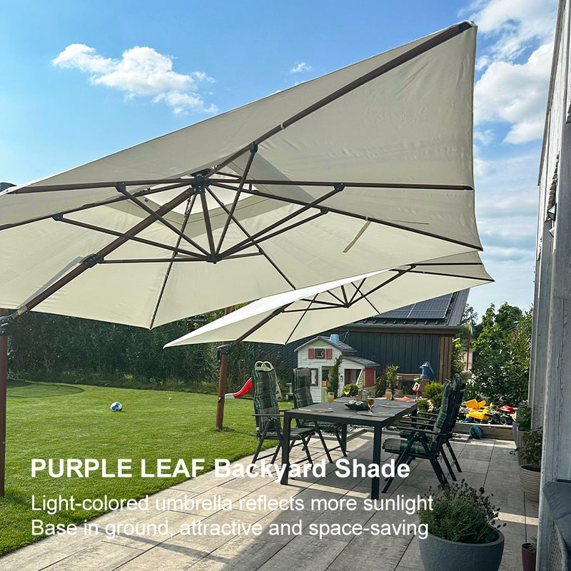 PURPLE LEAF Double Top 9 / 10 / 11 / 12 ft Square Aluminum Sun Umbrellas in Wood Color