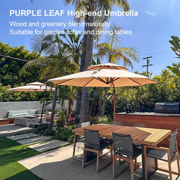 Wood-Grain Aluminum Patio Umbrella (10-13 ft)