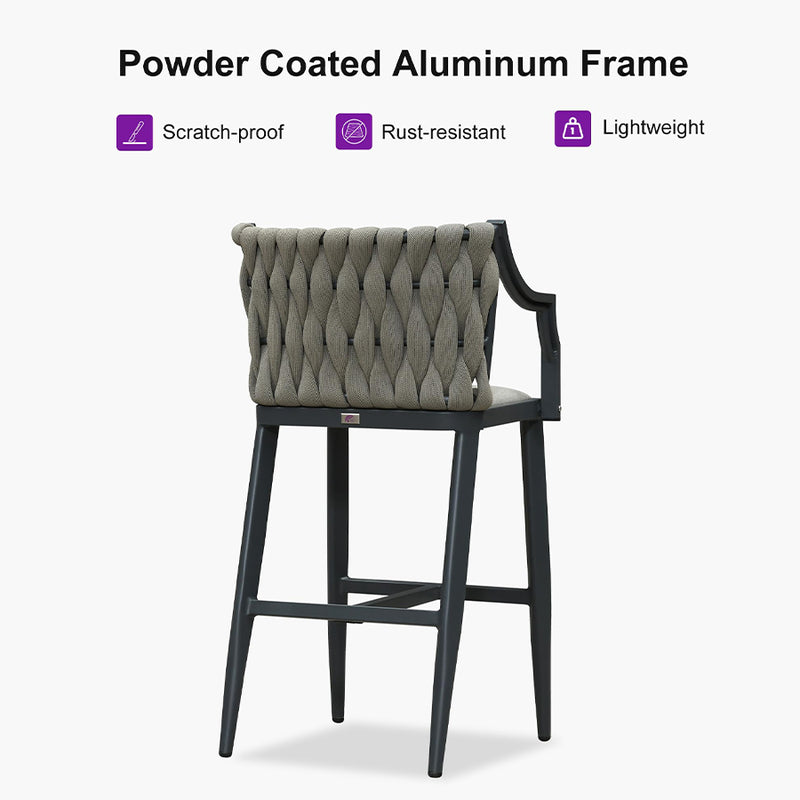 PURPLE LEAF Outdoor Bar Stool Set of 2 Aluminum Frame Bar Chair with Cushion and Back Kitchen Island Bar Stools