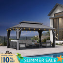 PURPLE LEAF Patio Gazebo for Pool Light Grey Hardtop Galvanized Steel Roof with String Lights-clear