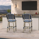 PURPLE LEAF Outdoor Bar Height Stools Set of 2 French Country Patio Rattan Bar Stool Chairs Outdoor Armless Barstools for Porch Garden Indoor Kitchen