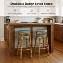 PURPLE LEAF Patio French Round Counter Stool Set of 2 Rattan Backless Stackable Barstools Aluminum Frame Footrest with Woven Wicker for Outdoor Kitchen Yard