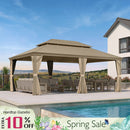 PURPLE LEAF Backyard Gazebo Champagne Hardtop Galvanized Steel Roof Awning and Upgrade Curtain