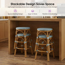PURPLE LEAF Patio French Round Counter Stool Set of 2 Rattan Backless Stackable Barstools Aluminum Frame Footrest with Woven Wicker for Outdoor Kitchen Yard
