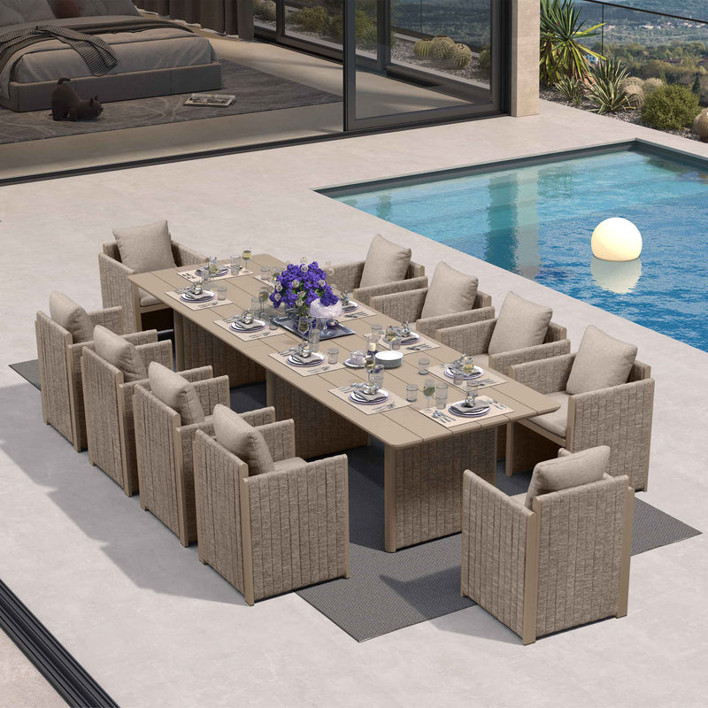 PURPLE LEAF Sanori Patio Dining Set Modern Large Weather-Resistant Table and Aluminum Chairs with Cushions for Garden Beige