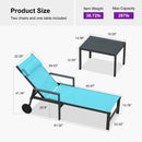 PURPLE LEAF Outdoor Lounge Chair Patio Chaise Pool Lounger Aluminum Frame with Side Table and Wheels for Outside Sunbathing Tanning Recliner Including Pillows