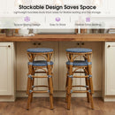 PURPLE LEAF Patio French Round Counter Stool Set of 2 Rattan Backless Stackable Barstools Aluminum Frame Footrest with Woven Wicker for Outdoor Kitchen Yard