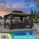 PURPLE LEAF Outdoor Hardtop Gazebo for Patio Bronze Aluminum Frame Pavilion with Navy-Blue Curtain