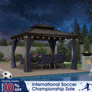 PURPLE LEAF Outdoor Hardtop Gazebo for Patio Bronze Aluminum Frame Pavilion with Navy-Blue Curtain and String Lights-milky