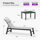 PURPLE LEAF Outdoor Lounge Chair Patio Chaise Pool Lounger Aluminum Frame with Side Table and Wheels for Outside Sunbathing Tanning Recliner Including Pillows