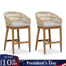 PURPLE LEAF Outdoor Bar Stools Counter Stools Rattan Bar Stools Chair Set of 2 with Backrest for Indoor or Outdoor, Kitchen lsland