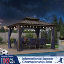 PURPLE LEAF Outdoor Hardtop Gazebo for Patio Bronze Aluminum Frame Pavilion with Navy-Blue Curtain and String Lights-clear