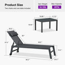 PURPLE LEAF Outdoor Lounge Chair Patio Chaise Pool Lounger Aluminum Frame with Side Table and Wheels for Outside Sunbathing Tanning Recliner Including Pillows