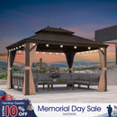 PURPLE LEAF Outdoor Hardtop Gazebo for Garden Bronze Double Roof Aluminum Frame Pavilion with String Lights-clear