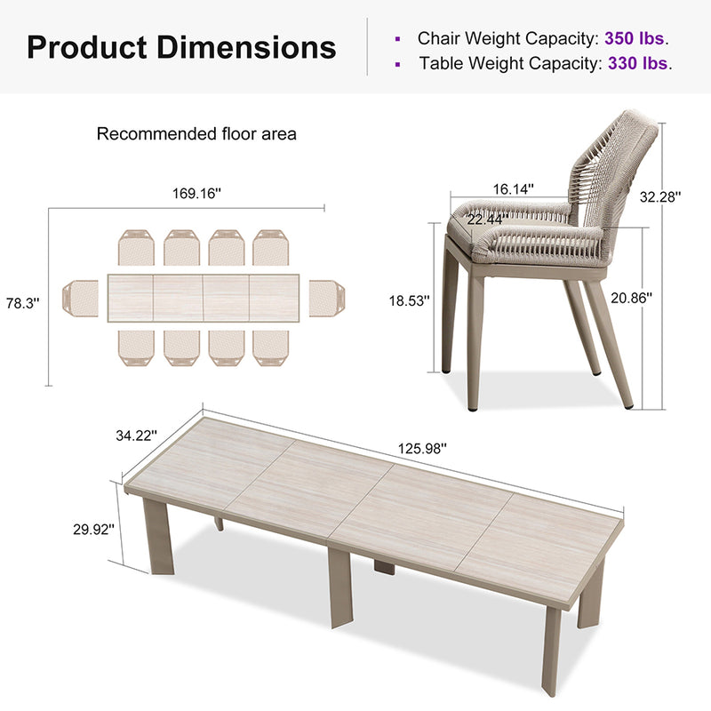 PURPLE LEAF 7/9/11 Pieces Patio Dining Set with Sunbrella Cushions All-Weather Wicker Patio Table and Chairs for Deck, Garden