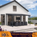 PURPLE LEAF Lean to Gazebo Metal Roof Patio Cover Built-in Drain Slots Wall Mounted Gazebo for Outdoor Extension