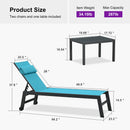 PURPLE LEAF Outdoor Lounge Chair Patio Chaise Pool Lounger Aluminum Frame with Side Table and Wheels for Outside Sunbathing Tanning Recliner Including Pillows