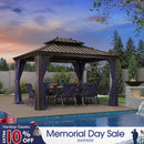 PURPLE LEAF Outdoor Hardtop Gazebo for Patio Bronze Aluminum Frame Pavilion with Navy-Blue Curtain