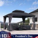 PURPLE LEAF Patio Gazebo for Backyard Grey Hardtop Galvanized Steel Roof Awning with Upgrade Curtain