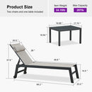 PURPLE LEAF Outdoor Lounge Chair Patio Chaise Pool Lounger Aluminum Frame with Side Table and Wheels for Outside Sunbathing Tanning Recliner Including Pillows