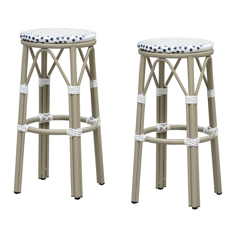 PURPLE LEAF Patio Round Bar Stools Set of 2 Outdoor Backless Barstools Woven Rattan Bar Chair  for Indoor Kitchen Island Bistros Cafe Restaurant