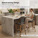 PURPLE LEAF Patio French Counter Stool Set of 2 Outdoor Backrest Barstools Aluminum Frame Woven Rattan for Indoor Kitchen Garden Balcony Restaurant