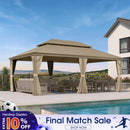 PURPLE LEAF Backyard Gazebo Champagne Hardtop Galvanized Steel Roof Awning and Upgrade Curtain