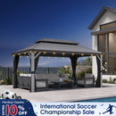 PURPLE LEAF Patio Gazebo for Pool Light Grey Hardtop Galvanized Steel Roof with String Lights-clear