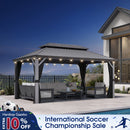 PURPLE LEAF Patio Gazebo for Pool Light Grey Hardtop Galvanized Steel Roof with String Lights-milky