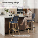 PURPLE LEAF Patio French Counter Stool Set of 2 Outdoor Backrest Barstools Aluminum Frame Woven Rattan for Indoor Kitchen Garden Balcony Restaurant