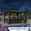 PURPLE LEAF Outdoor Hardtop Gazebo for Patio Bronze Aluminum Frame Pavilion with Navy-Blue Curtain and String Lights-milky