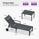 PURPLE LEAF Outdoor Lounge Chair Patio Chaise Pool Lounger Aluminum Frame with Side Table and Wheels for Outside Sunbathing Tanning Recliner Including Pillows