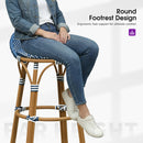 PURPLE LEAF Patio Oversized Backrest Bar Height Stool Set of 2 Outdoor Round Barstools Aluminum Frame Woven Rattan for Indoor Kitchen Dining Bistros Cafe Restaurant