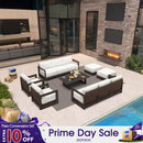 PURPLE LEAF Caesar Enclosed Patio Conversation Set with Bronze Cushion Pillows and Ottoman for Porch Garden