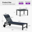 PURPLE LEAF Outdoor Lounge Chair Patio Chaise Pool Lounger Aluminum Frame with Side Table and Wheels for Outside Sunbathing Tanning Recliner Including Pillows