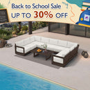 PURPLE LEAF Caesar U-Shaped Patio Conversation Set with Bronze Cushion Pillows and Ottoman Couch for Patio Backyard