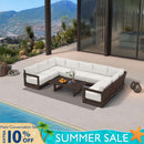 PURPLE LEAF Caesar U-Shaped Patio Conversation Set with Bronze Cushion Pillows and Ottoman Couch for Patio Backyard