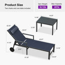 PURPLE LEAF Outdoor Lounge Chair Patio Chaise Pool Lounger Aluminum Frame with Side Table and Wheels for Outside Sunbathing Tanning Recliner Including Pillows