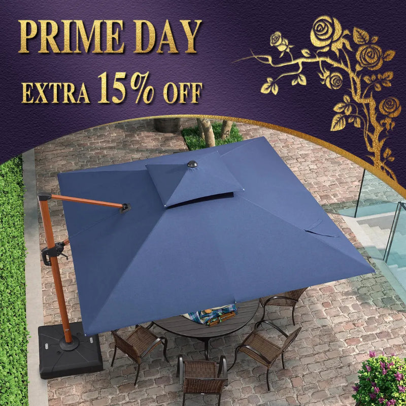 PURPLE LEAF SUNBRELLA Fabric Double Top Square Cantilever Umbrella with Wood Pattern