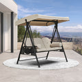 PURPLE LEAF 3-Seat Porch Swing Outdoor w/Cushion & Adjustable Canopy