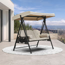 PURPLE LEAF 3-Seat Porch Swing Outdoor w/Cushion & Adjustable Canopy