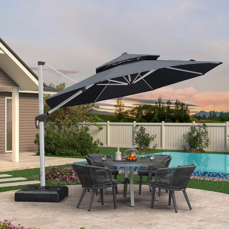 PURPLE LEAF Round Cantilever Patio Umbrella Heavy Duty Umbrella for Porch Garden Pool