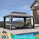 PURPLE LEAF Patio Gazebo for Pool Light Grey Hardtop Galvanized Steel Roof with Upgraded Curtains