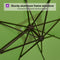 Cantilever patio umbrella sturdy aluminum frame, 8 ribs for support, green canopy. Durable outdoor patio shade solution.