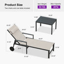PURPLE LEAF Outdoor Lounge Chair Patio Chaise Pool Lounger Aluminum Frame with Side Table and Wheels for Outside Sunbathing Tanning Recliner Including Pillows