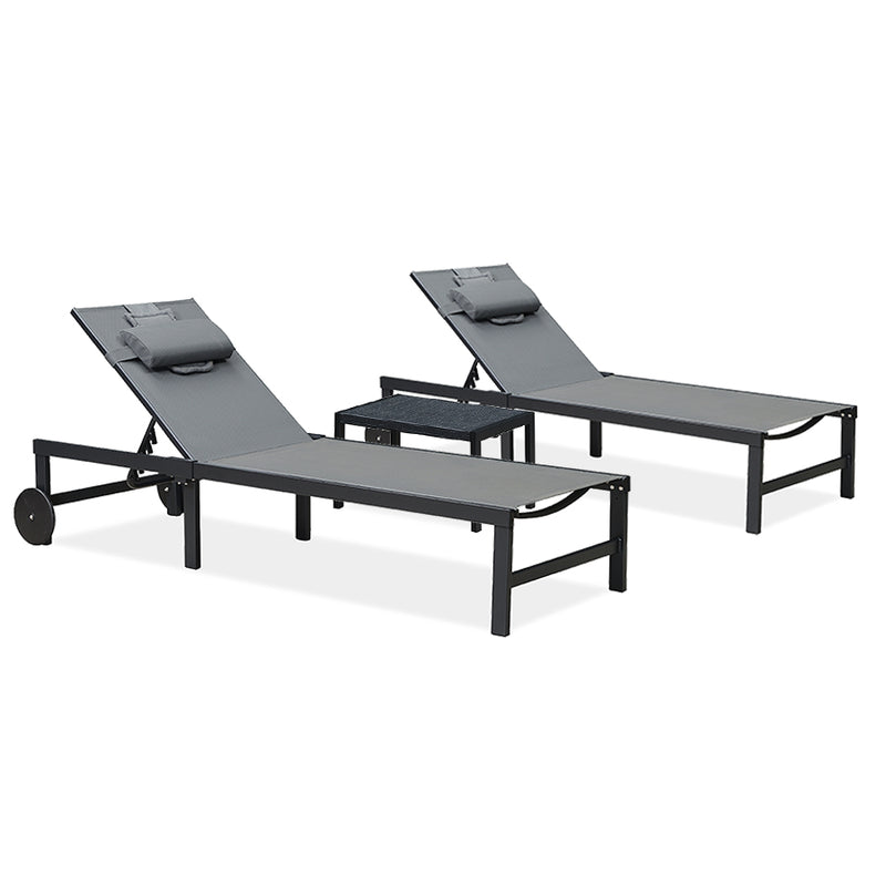 PURPLE LEAF Patio Tanning Chaise Lounge Chair Set with Face Down Hole