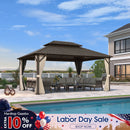 PURPLE LEAF Hardtop Gazebo Featuring Galvanized Steel Double Roof and Bronze Aluminum Frame with Curtains and Netting for Patio and Poolside