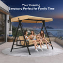 PURPLE LEAF Porch Swing with Adjustable Tilt Canopy Patio Swing with Stand and Meatl Steel Frame All-Weather Outdoor Swing Chair Seat Space-Saving for Backyard Garden Deck