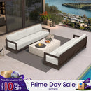 PURPLE LEAF Caesar Open-End Patio Conversation Set with Bronze Cushion Pillows and Ottoman for Modern Outdoor Deck
