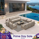 PURPLE LEAF Caesar Enclosed Patio Conversation Set with Khaki Cushion Pillows and Ottoman for Porch Garden